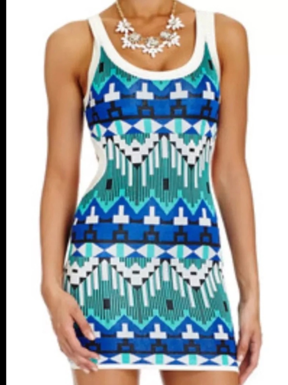 NEW Bebe 2b white blue green Colorblock back Cutout bodycon top Dress
